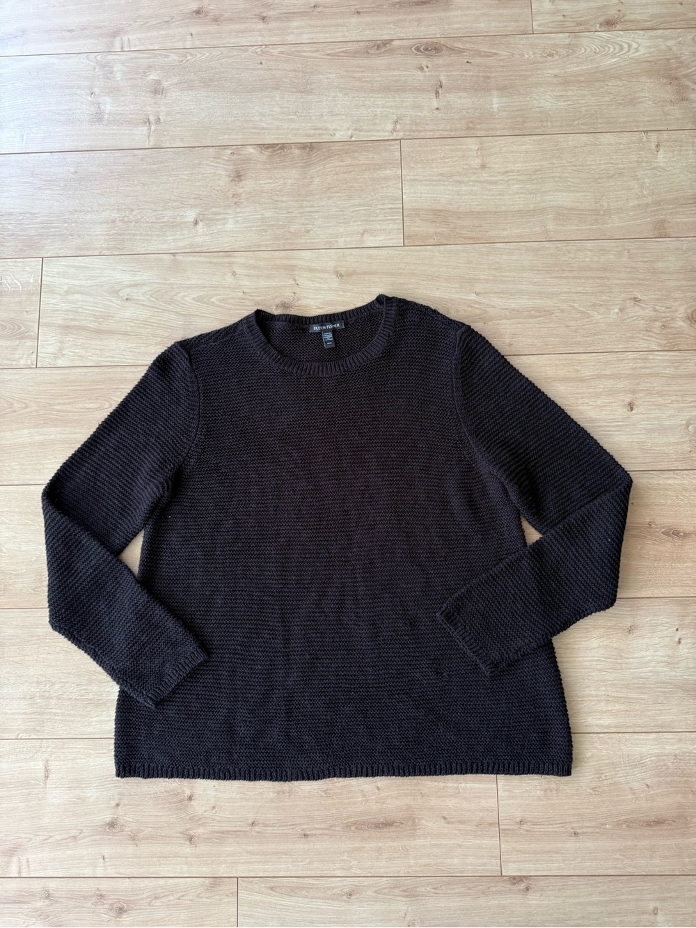 Eileen Fisher Black Organic Linen Cotton Knit Sweater Medium Minimalist